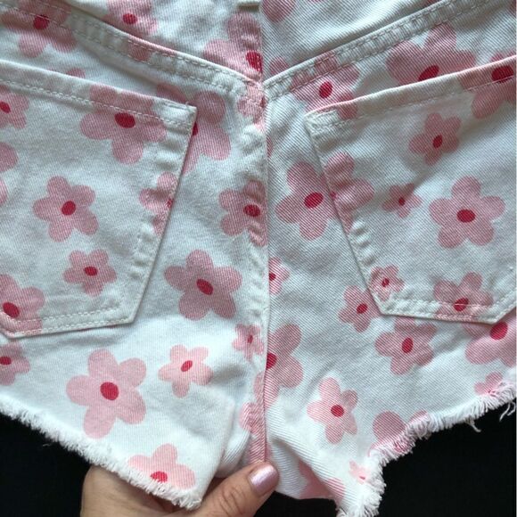 PacSun Pink 90’s Flower Vintage High Waisted Y2K Denim Shorts Size 24 - Picture 16 of 16